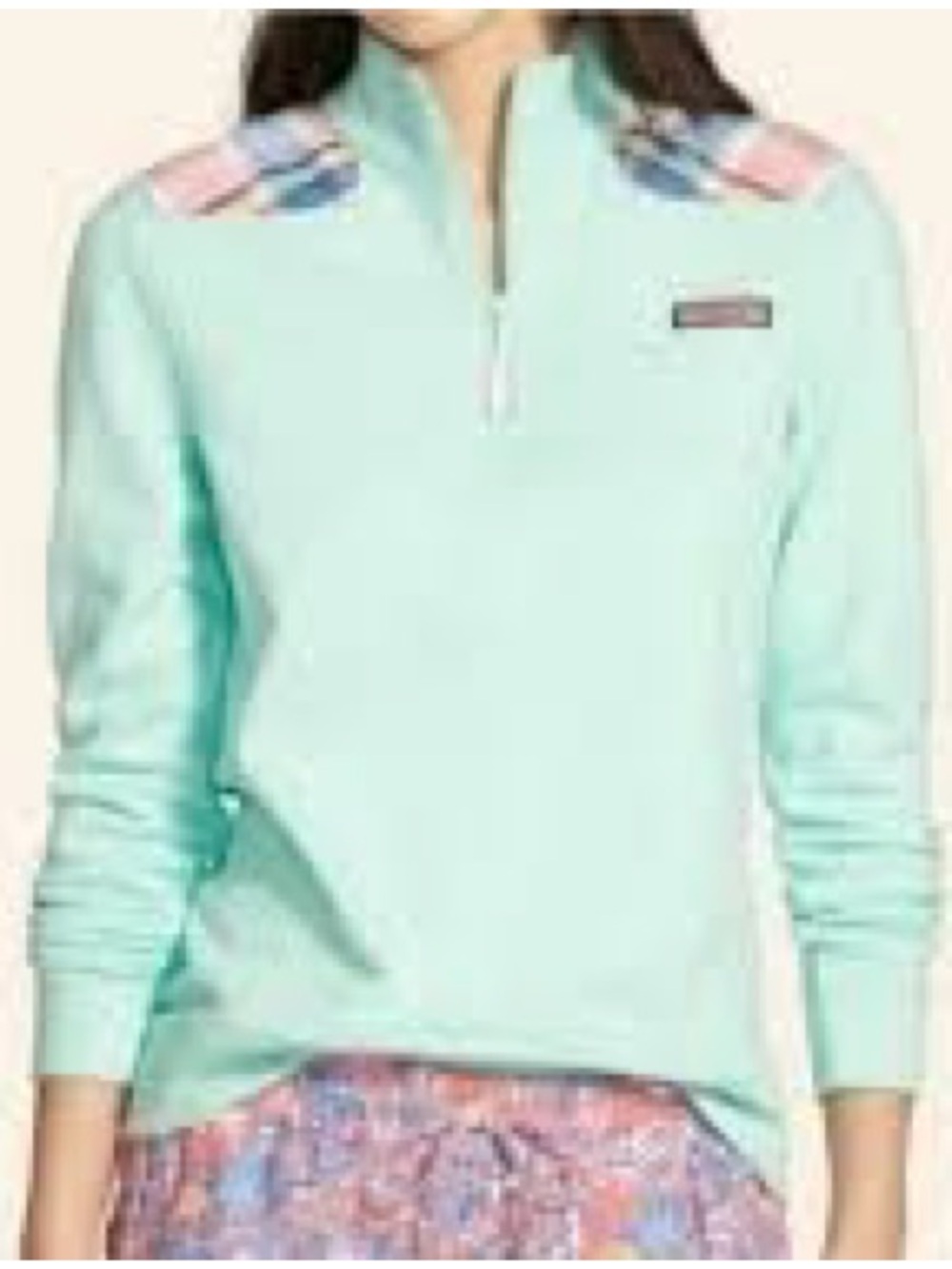 Vineyard Vines Mint Quarter-Zip Pullover with Patterned Shoulder Accents